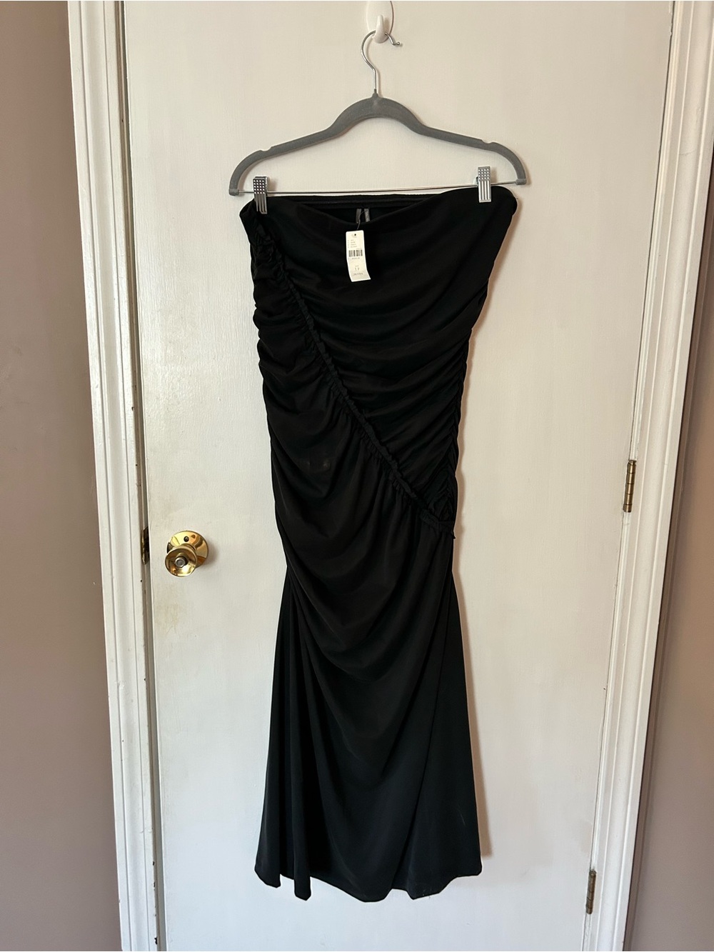 Anthropologie Gabby Black Strapless Ruched Midi Dress Large (p)